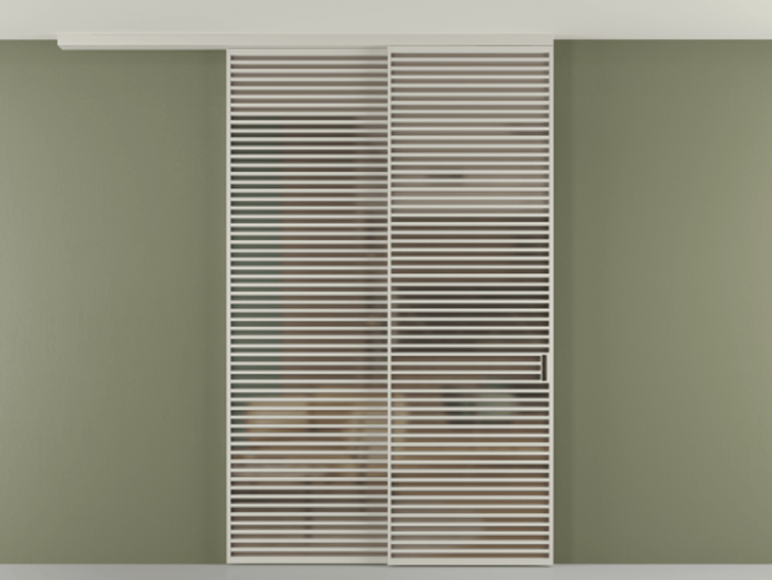 Перегородка Формато вдоль стены на потолок 2 створки с синхронным механизмом АЛПР 040.07 Алюминий тёплый серый Сатинированное бронзовое стекло, триплекс Цена 106903860 so'm | Volhovec