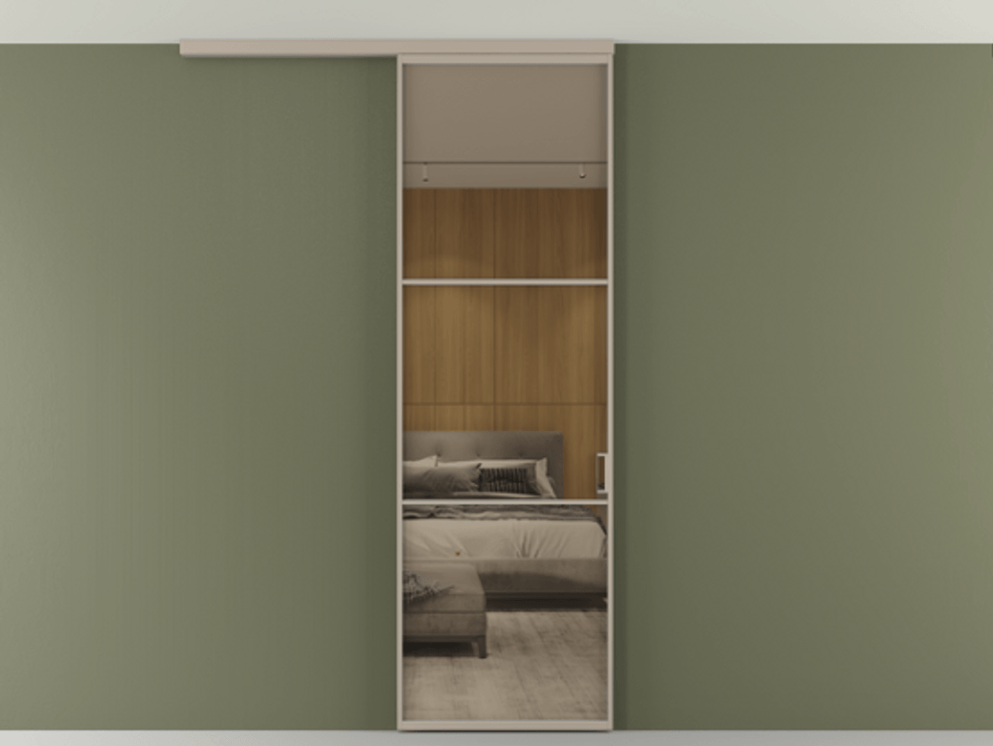 Перегородка Формато вдоль стены на потолок 1 створка АЛПР 040.03 Алюминий бисквитный Рефлективное бронзовое стекло "Стопсол", калёное Цена 21799760 so'm | Volhovec