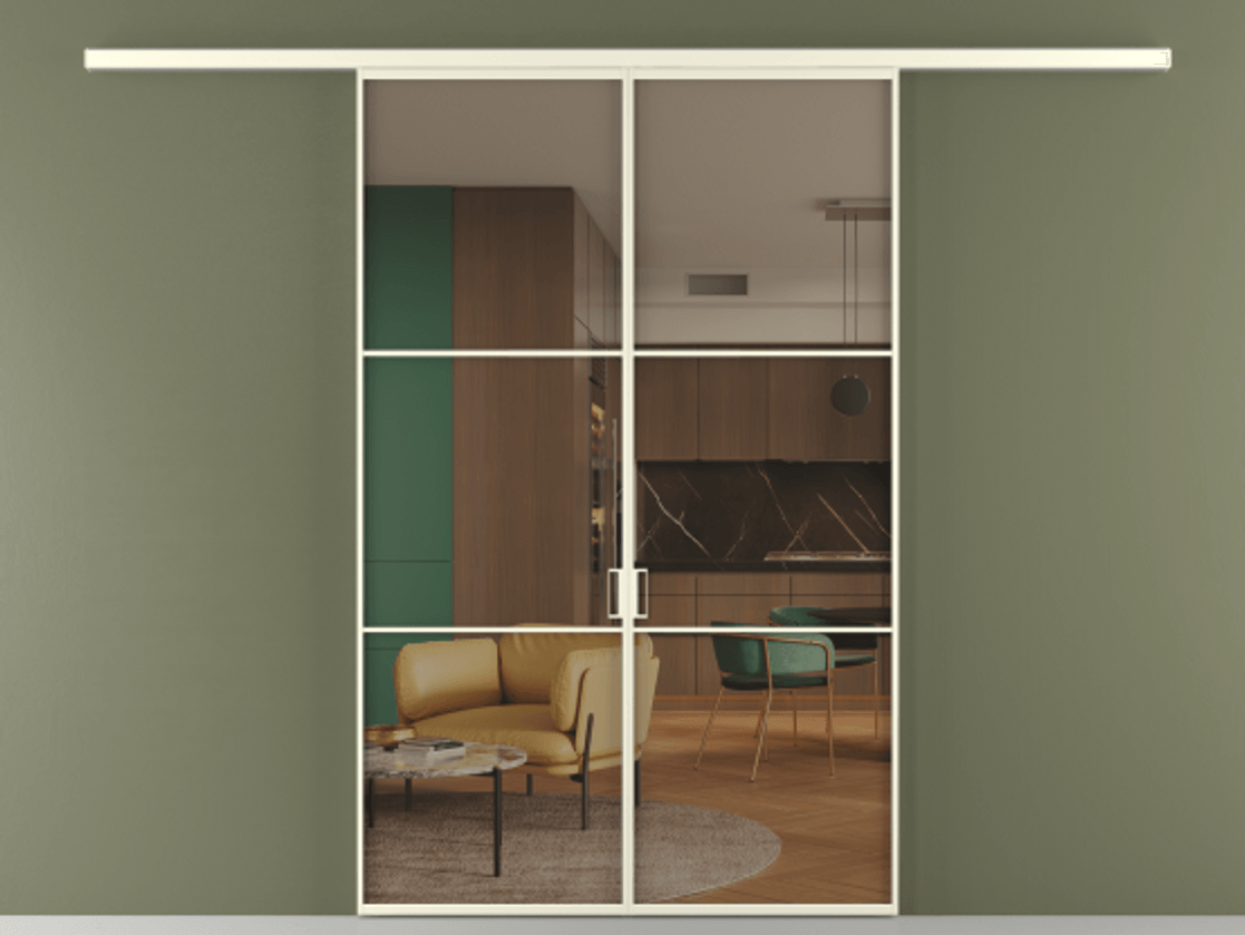 Перегородка Formato вдоль стены 2 створки АЛПР 040.03 Алюминий молочно-белый Прозрачное бронзовое стекло, триплекс Цена 47299000 so'm | Volhovec