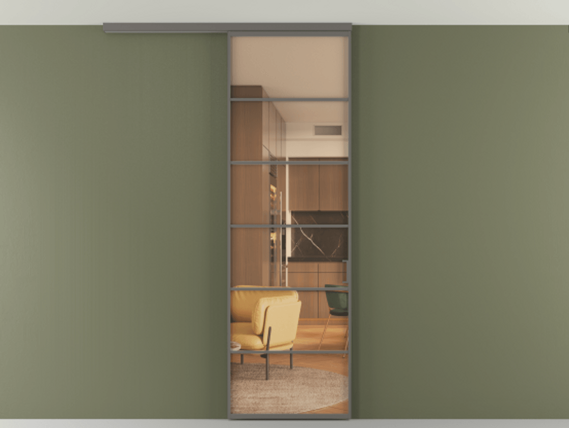 Перегородка Формато вдоль стены на потолок 1 створка АЛПР 040.04 Алюминий классический серый Прозрачное оранжевое стекло, триплекс Цена 20968450 so'm | Volhovec