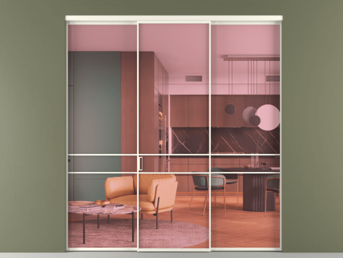 Перегородка Формато внутри проёма 3 створки АЛПР 040.02 Алюминий жемчужный Прозрачное розовое стекло, триплекс Цена 48166830 so'm | Volhovec