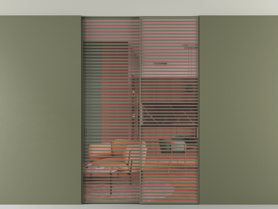 Перегородка Formato внутри проёма скрытое крепление в потолок 2 створки АЛПР 040.07 Алюминий оливковый тёмный Прозрачное розовое стекло, триплекс Цена 87078010 so'm | Volhovec