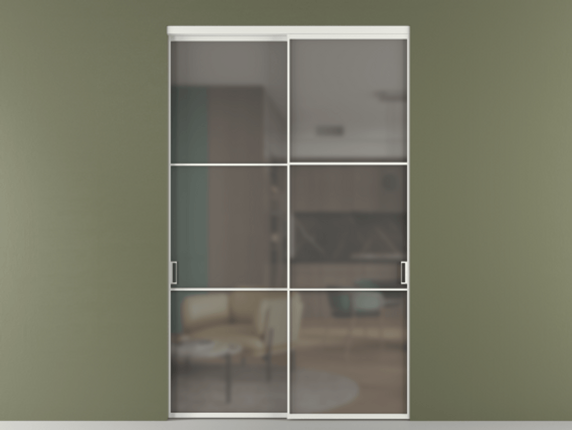 Перегородка Формато внутри проёма 2 створки АЛПР 040.03 Алюминий светло-серый Сатинированное серое стекло, триплекс Цена 86224250 so'm  | Volhovec