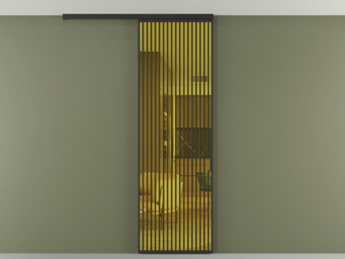 Перегородка Формато вдоль стены на потолок 1 створка АЛПР 040.06 Алюминий Черный Прозрачное жёлтое стекло, триплекс Цена 34542480 so'm | Volhovec