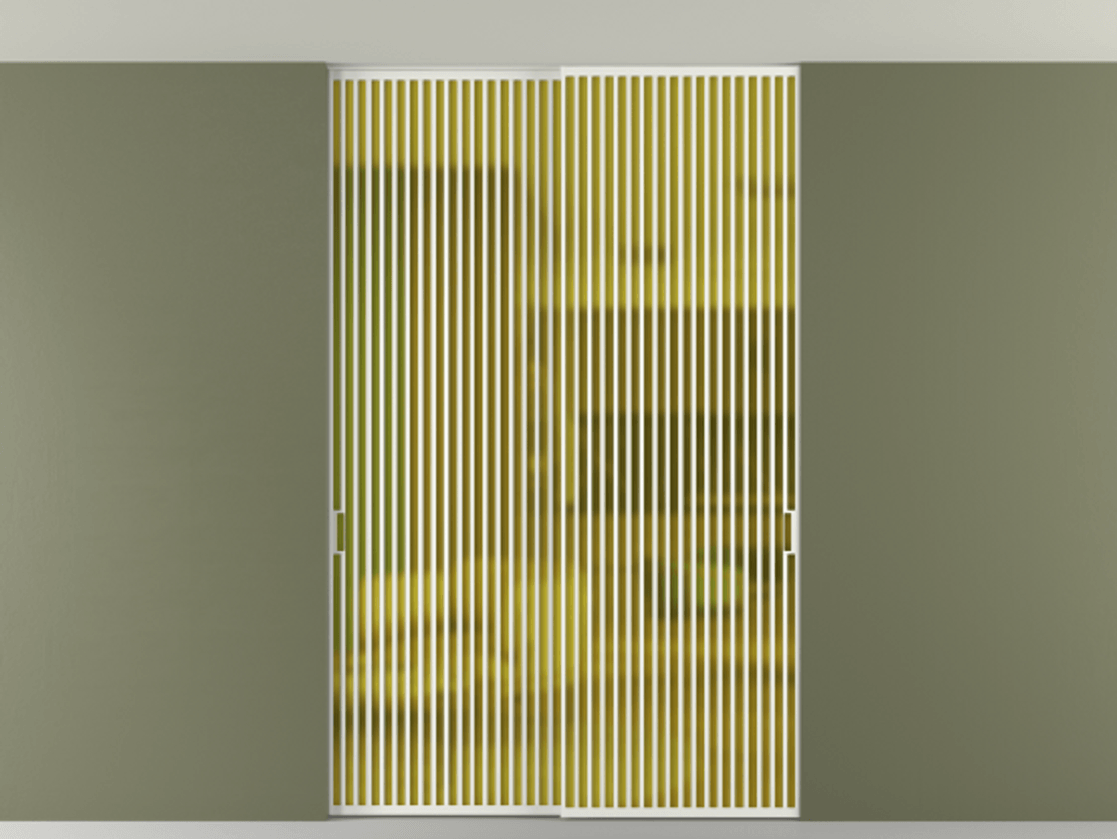 Перегородка Формато внутри проёма скрытое крепление в потолок 2 створки АЛПР 040.06 Алюминий светло-серый Сатинированное жёлтое стекло, триплекс Цена 83212750 so'm | Volhovec