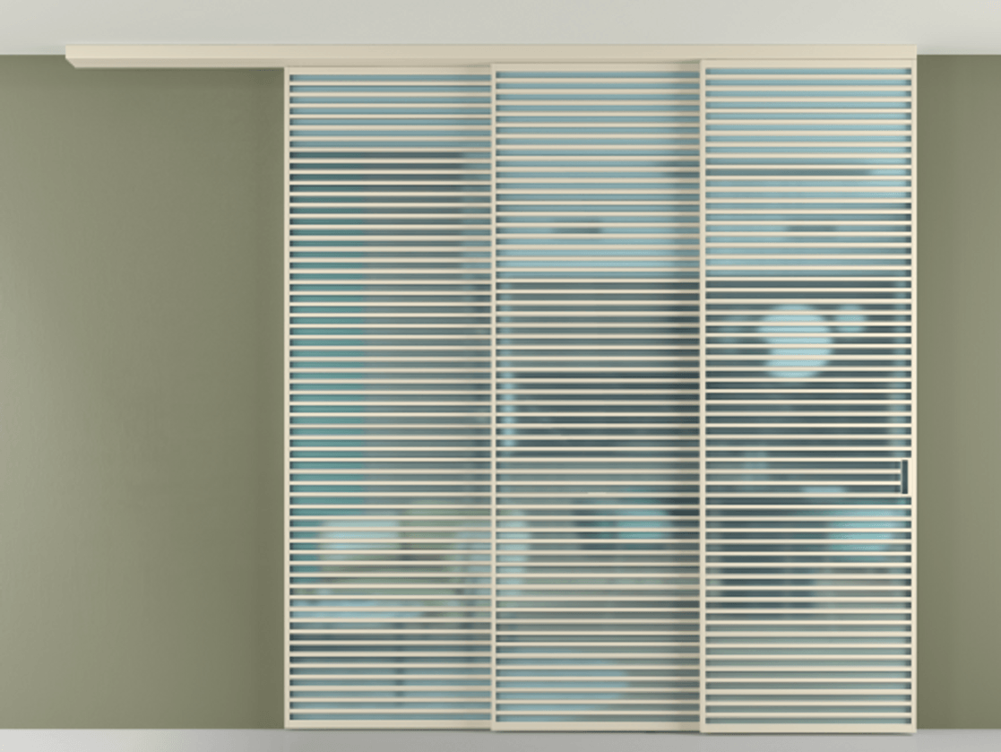 Перегородка Formato вдоль стены на потолок телескопик синхро 3 АЛПР 040.07 Алюминий бежево-серый Сатинированное голубое стекло, триплекс Цена 132982110 so'm | Volhovec