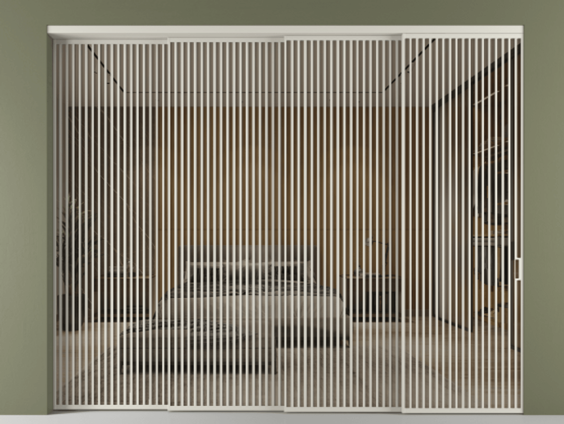 Перегородка Формато внутри проёма 4 створки с синхронным механизмом АЛПР 040.06 Алюминий тёплый серый Рефлективное бронзовое стекло "Стопсол", калёное Цена 162992760 so'm | Volhovec