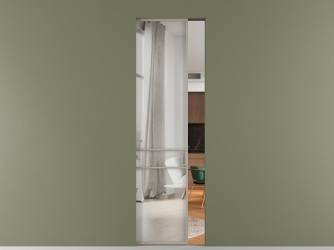 Перегородка Formato скрытый пенал 1 створка АЛПР 040.02 Алюминий бисквитный Двустороннее зеркало, триплекс , триплекс 6 мм Цена 34591200 so'm | Volhovec