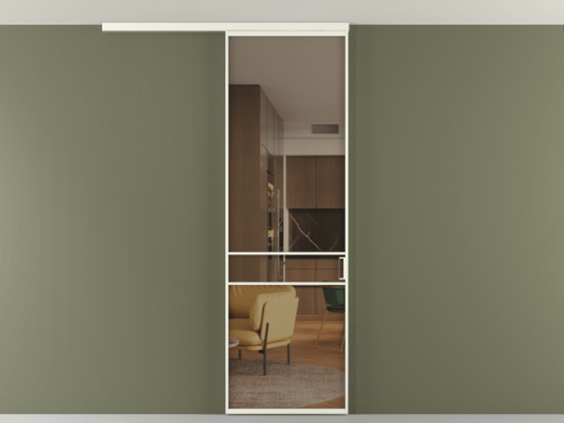 Перегородка Formato вдоль стены на потолок 1 створка АЛПР 040.02 Алюминий жемчужный Прозрачное бронзовое стекло, триплекс Цена 19662170 so'm | Volhovec