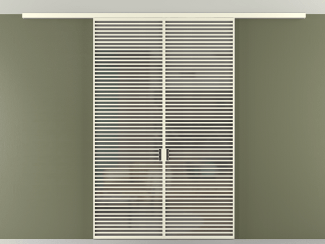 Перегородка Формато вдоль стены на потолок 2 створки АЛПР 040.07 Алюминий молочно-белый Сатинированное серое стекло, триплекс Цена 74573270 so'm | Volhovec