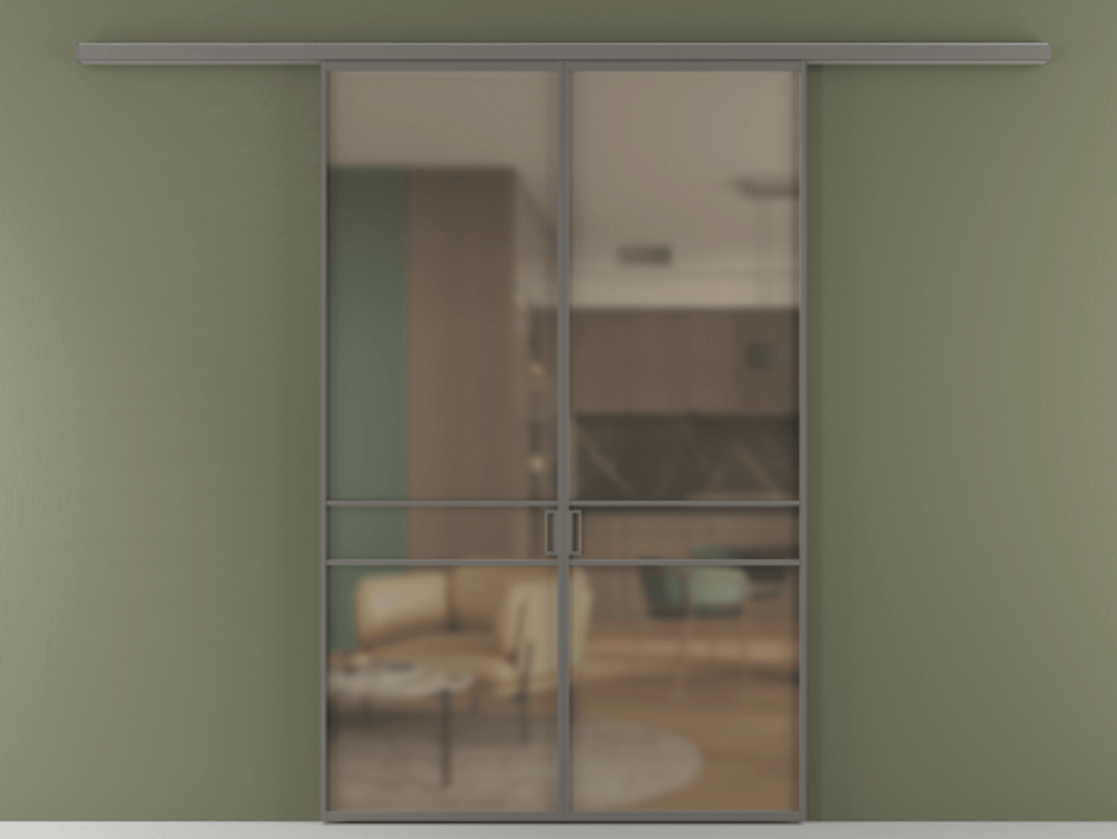 Перегородка Формато вдоль стены 2 створки АЛПР 040.02 Алюминий классический серый Сатинированное бронзовое стекло, триплекс Цена 39676350 so'm | Volhovec