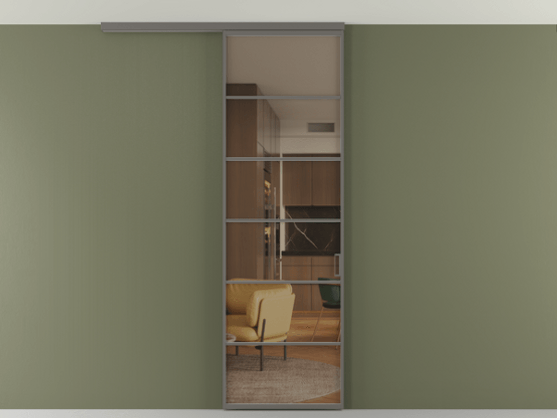 Перегородка Формато вдоль стены на потолок 1 створка АЛПР 040.04 Алюминий классический серый Прозрачное бронзовое стекло, триплекс Цена 103293 ₽ | Volhovec