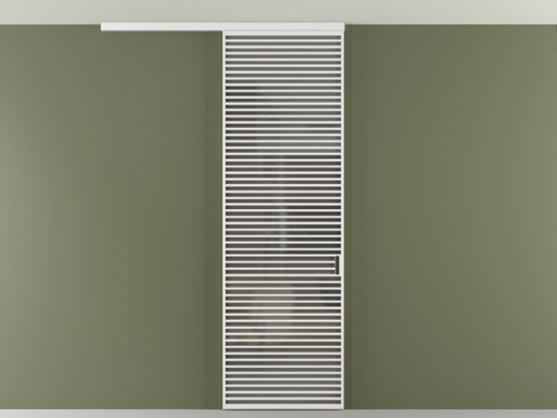 Перегородка Формато вдоль стены на потолок 1 створка АЛПР 040.07 Алюминий белоснежный Сатинированное серое стекло, триплекс Цена 38007280 so'm | Volhovec