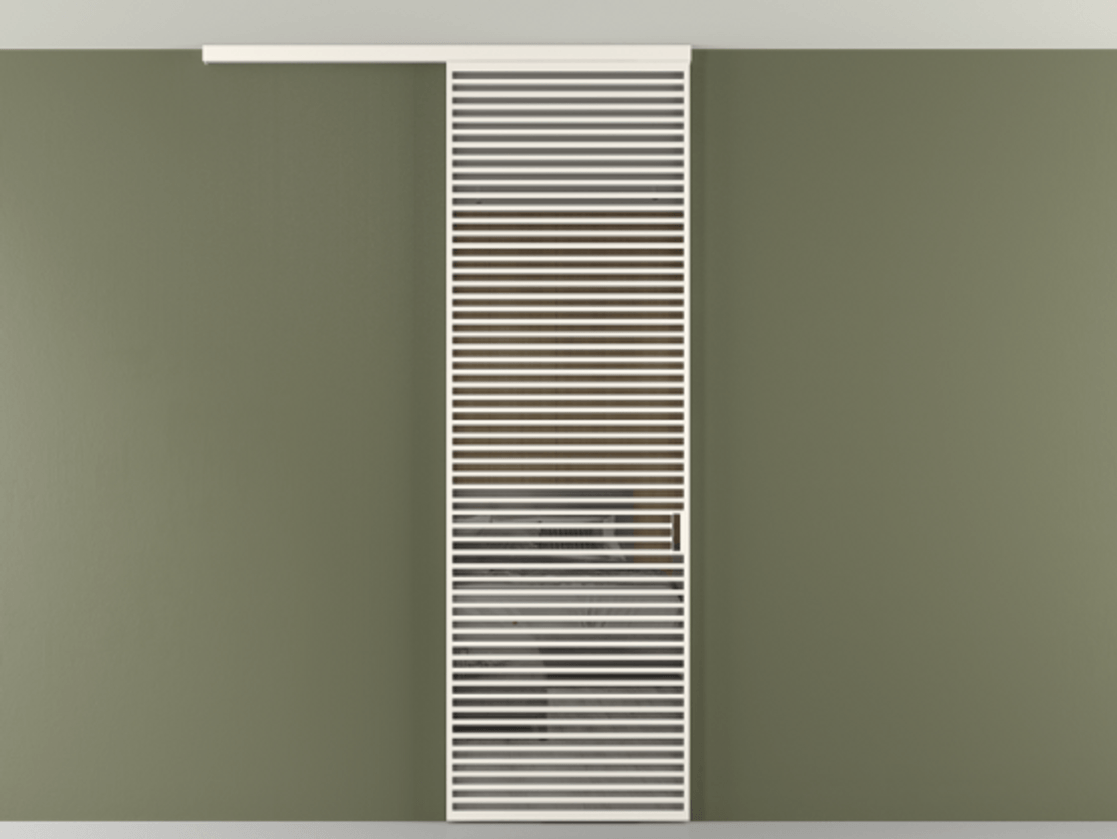 Перегородка Формато вдоль стены на потолок 1 створка АЛПР 040.07 Алюминий пудровый белый Рефлективное серое стекло "Стопсол", калёное Цена 47361930 so'm | Volhovec