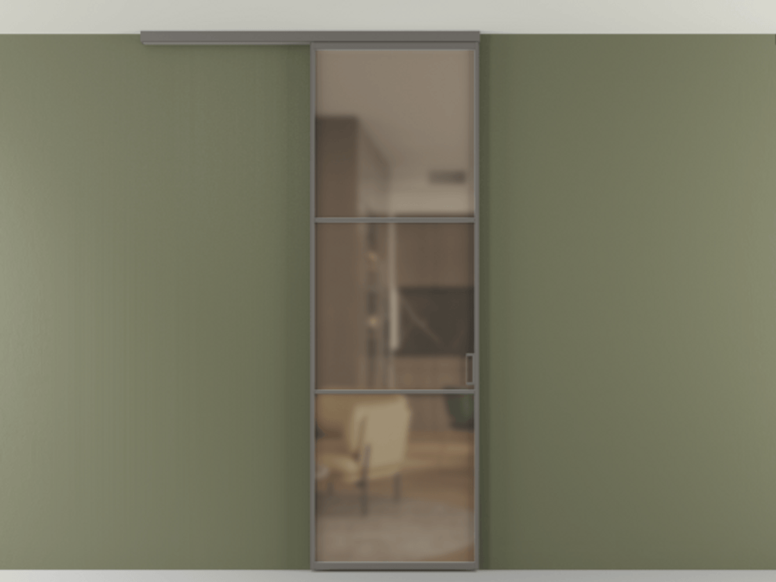 Перегородка Формато вдоль стены на потолок 1 створка АЛПР 040.03 Алюминий классический серый Сатинированное бронзовое стекло, триплекс Цена 20500560 so'm | Volhovec