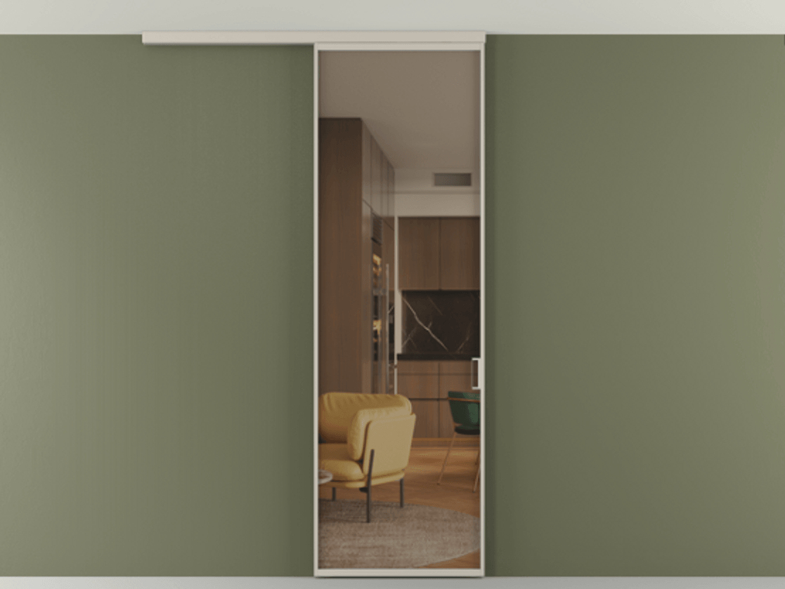 Перегородка Formato вдоль стены на потолок 1 створка АЛПР 040.01 Алюминий светло-бежевый Прозрачное бронзовое стекло, триплекс Цена 18757810 so'm | Volhovec