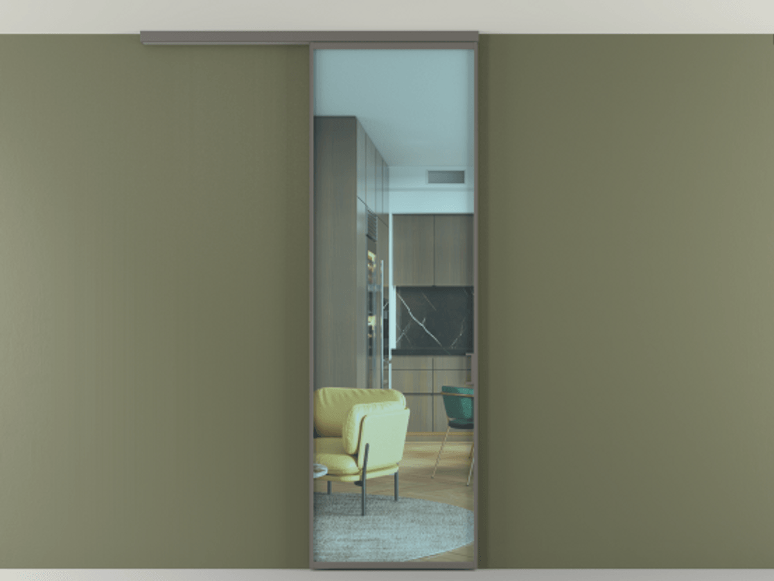 Перегородка Формато вдоль стены на потолок 1 створка АЛПР 040.01 Алюминий классический серый Прозрачное голубое стекло, триплекс Цена 18757780 so'm | Volhovec