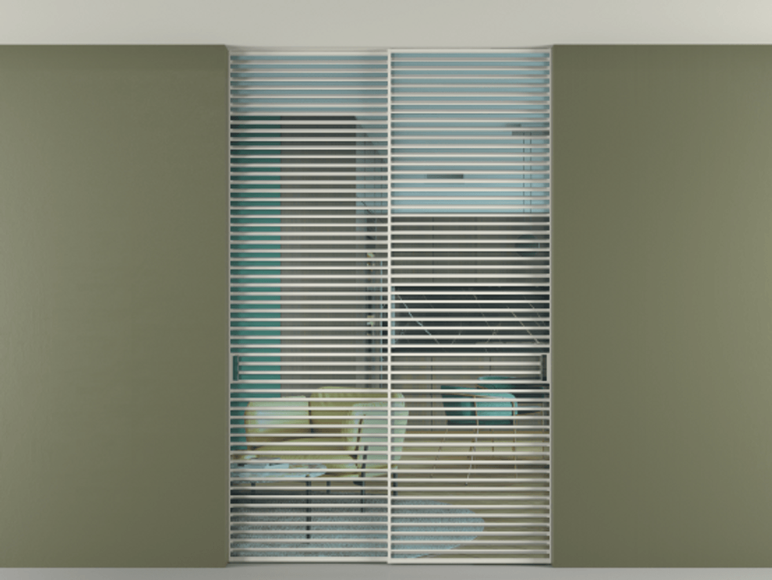 Перегородка Formato внутри проёма скрытое крепление в потолок 2 створки АЛПР 040.07 Алюминий Белый Прозрачное голубое стекло, триплекс Цена 80432660 so'm | Volhovec