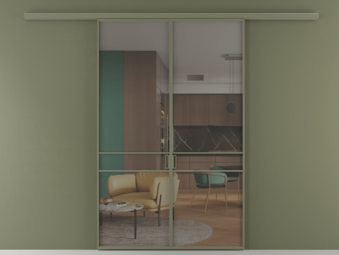 Перегородка Формато вдоль стены 2 створки АЛПР 040.02 Алюминий оливковый тёмный Прозрачное серое стекло, триплекс Цена 39676350 so'm | Volhovec