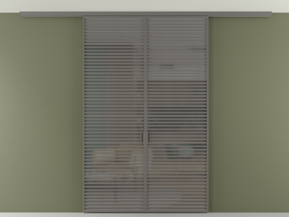 Перегородка Формато вдоль стены на потолок 2 створки АЛПР 040.07 Алюминий классический серый Сатинированное серое стекло, триплекс Цена 74573270 so'm | Volhovec