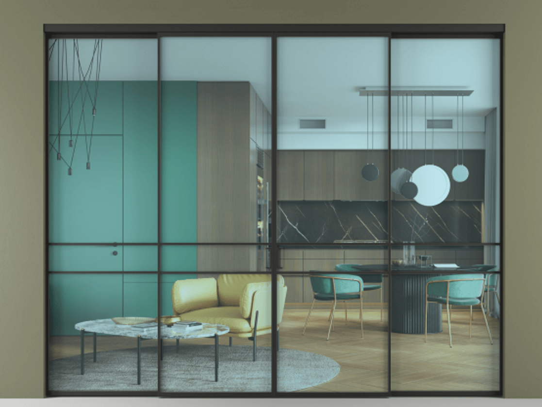 Перегородка Formato внутри проёма 4 створки АЛПР 040.02 Алюминий Черный Прозрачное голубое стекло, триплекс Цена 65772000 so'm  | Volhovec