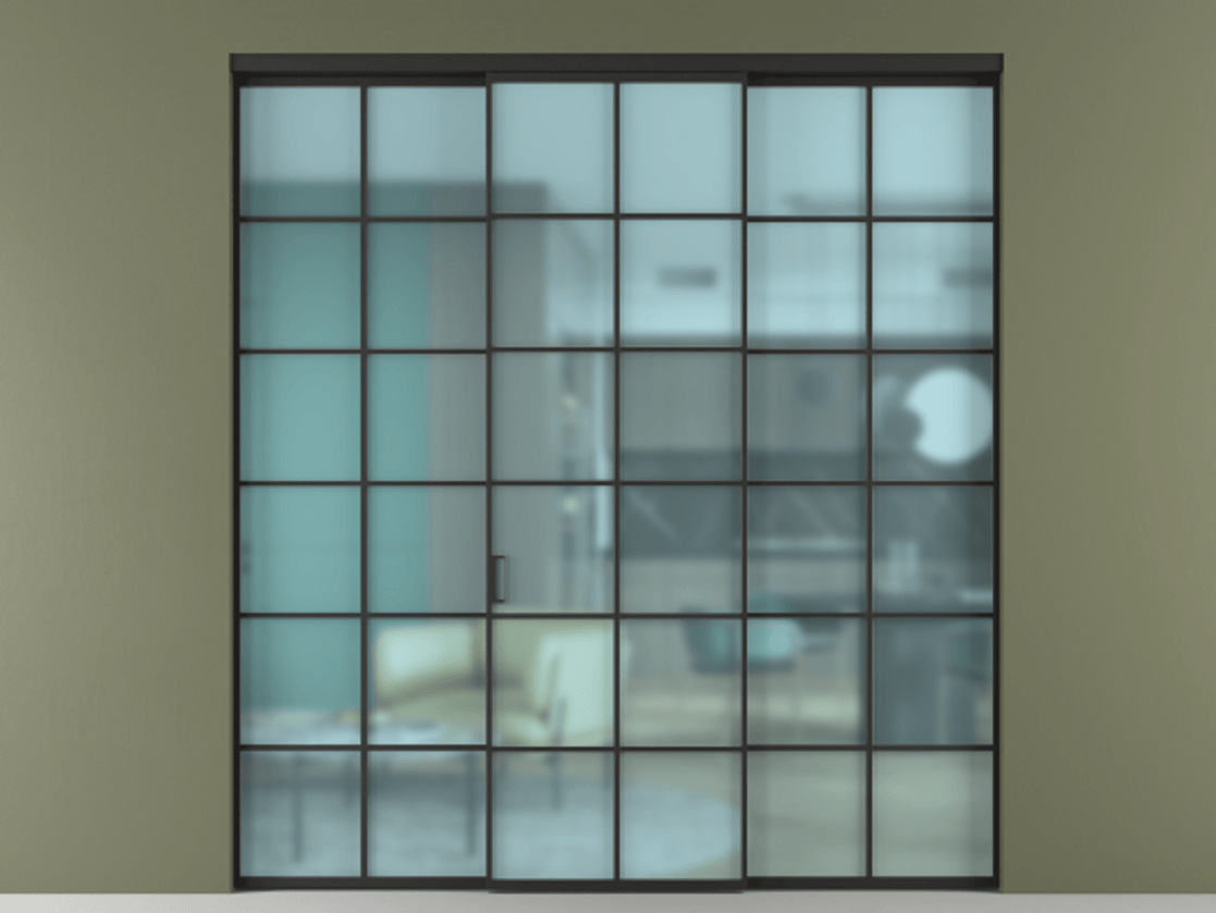 Перегородка Formato внутри проёма 3 створки АЛПР 040.05 Алюминий Черный Сатинированное голубое стекло, триплекс Цена 52061380 so'm | Volhovec