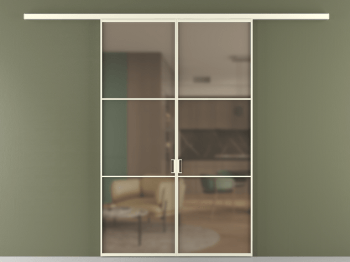 Перегородка Формато вдоль стены 2 створки АЛПР 040.03 Алюминий молочно-белый Сатинированное бронзовое стекло, триплекс Цена 39676350 so'm | Volhovec