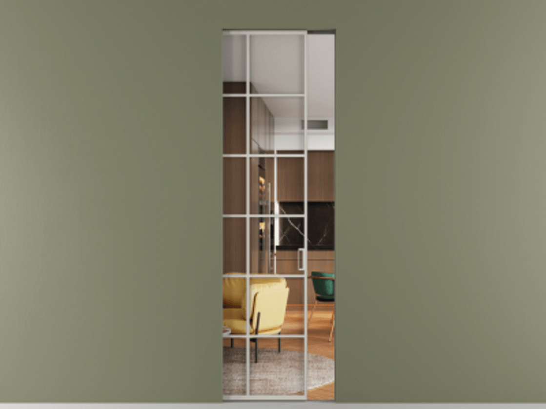 Перегородка Formato скрытый пенал 1 створка АЛПР 040.05 Алюминий тёплый серый Прозрачное стекло "Crystal Vision", калёное Цена 37798600 so'm | Volhovec