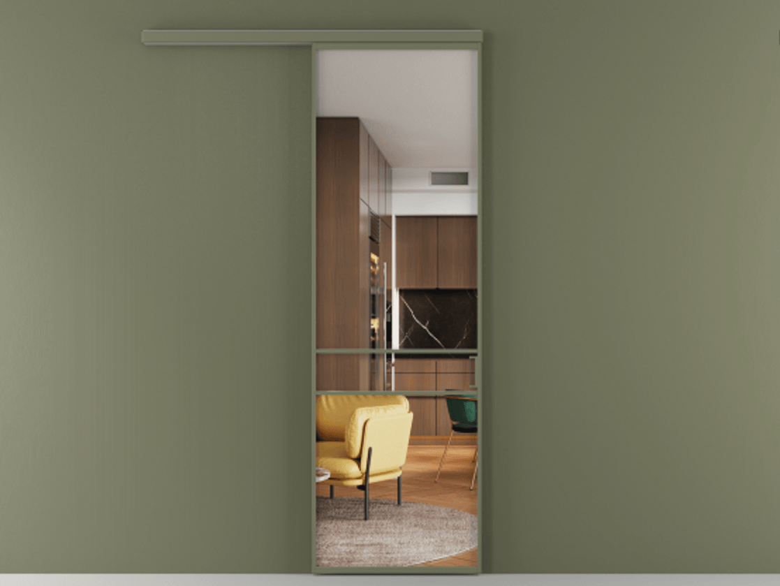 Перегородка Formato вдоль стены 1 створка АЛПР 040.02 Алюминий оливковый тёмный Прозрачное стекло "Crystal Vision", калёное Цена 26207300 so'm  | Volhovec