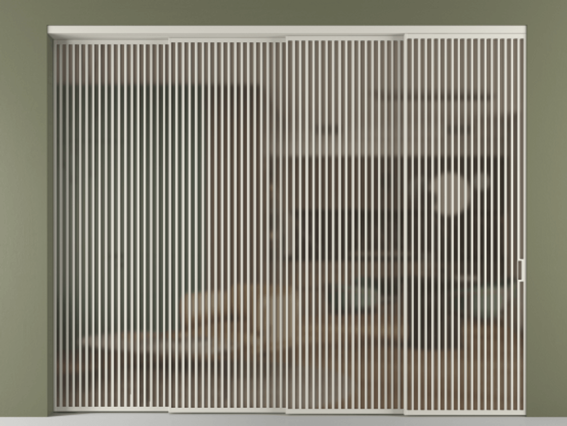 Перегородка Формато внутри проёма 4 створки с синхронным механизмом АЛПР 040.06 Алюминий тёплый серый Сатинированное бронзовое стекло, триплекс Цена 157795960 so'm | Volhovec