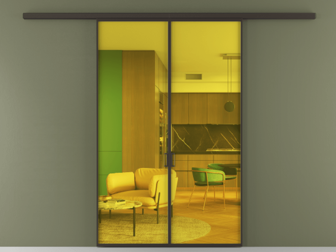 Перегородка Formato вдоль стены 2 створки АЛПР 040.01 Алюминий антрацит Прозрачное жёлтое стекло, триплекс Цена 45106600 so'm | Volhovec