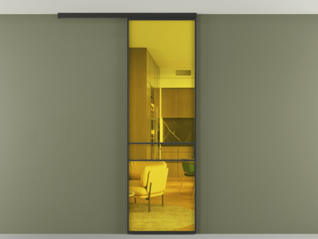 Перегородка Formato вдоль стены на потолок 1 створка АЛПР 040.02 Алюминий Черный Прозрачное жёлтое стекло, триплекс Цена 19715360 so'm | Volhovec