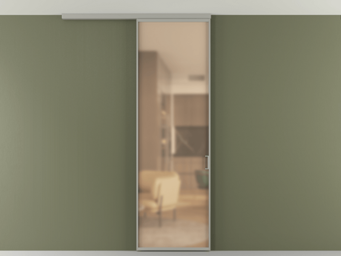 Перегородка Формато вдоль стены на потолок 1 створка АЛПР 040.01 Алюминий нейтральный серый Сатинированное оранжевое стекло, триплекс Цена 18757780 so'm | Volhovec