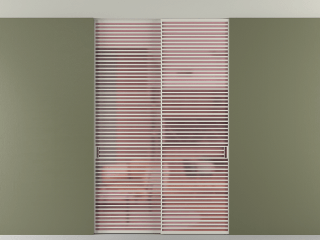 Перегородка Формато внутри проёма скрытое крепление в потолок 2 створки АЛПР 040.07 Алюминий тёплый серый Сатинированное розовое стекло, триплекс Цена 83212750 so'm | Volhovec