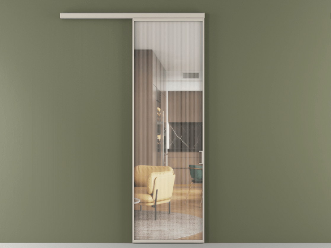 Перегородка Formato вдоль стены 1 створка АЛПР 040.01 Алюминий светло-бежевый Рифлёное стекло "Moru", триплекс Цена 25111100 so'm  | Volhovec