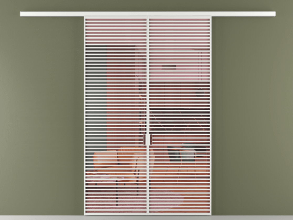 Перегородка Формато вдоль стены 2 створки АЛПР 040.07 Алюминий белоснежный Прозрачное розовое стекло, триплекс Цена 342450 ₽ | Volhovec