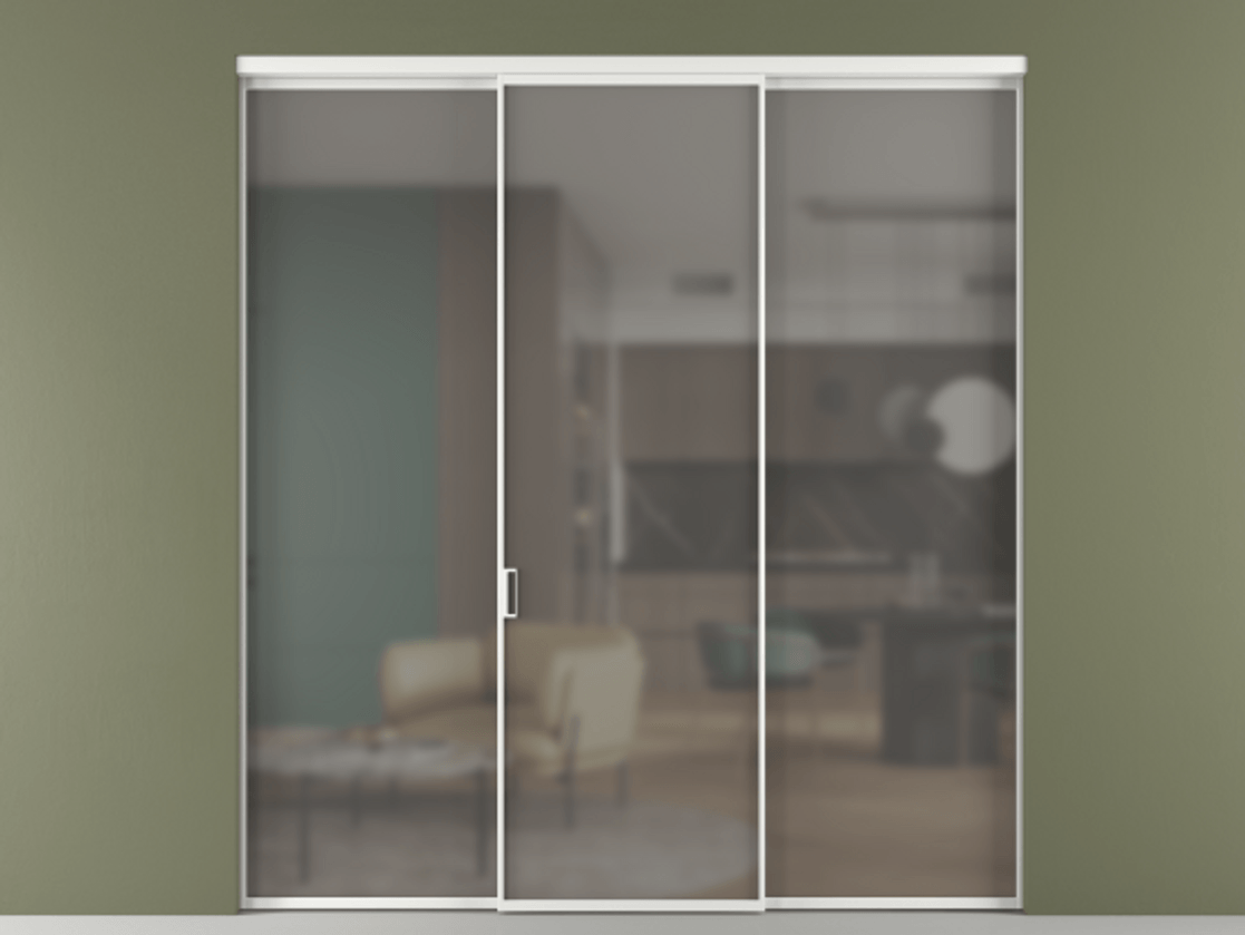 Перегородка Формато внутри проёма 3 створки АЛПР 040.01 Алюминий белоснежный Сатинированное серое стекло, триплекс Цена 45700380 so'm | Volhovec