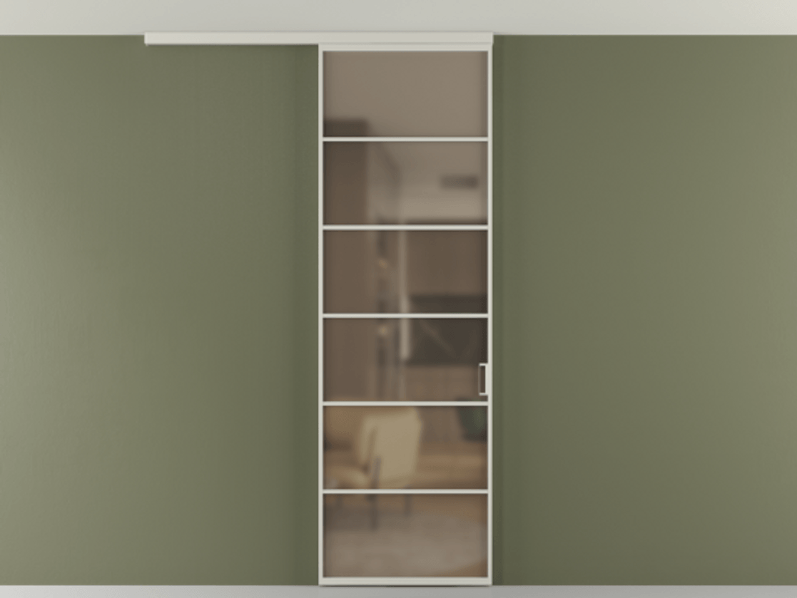 Перегородка Формато вдоль стены на потолок 1 створка АЛПР 040.04 Алюминий тёплый серый Сатинированное бронзовое стекло, триплекс Цена 20968480 so'm | Volhovec