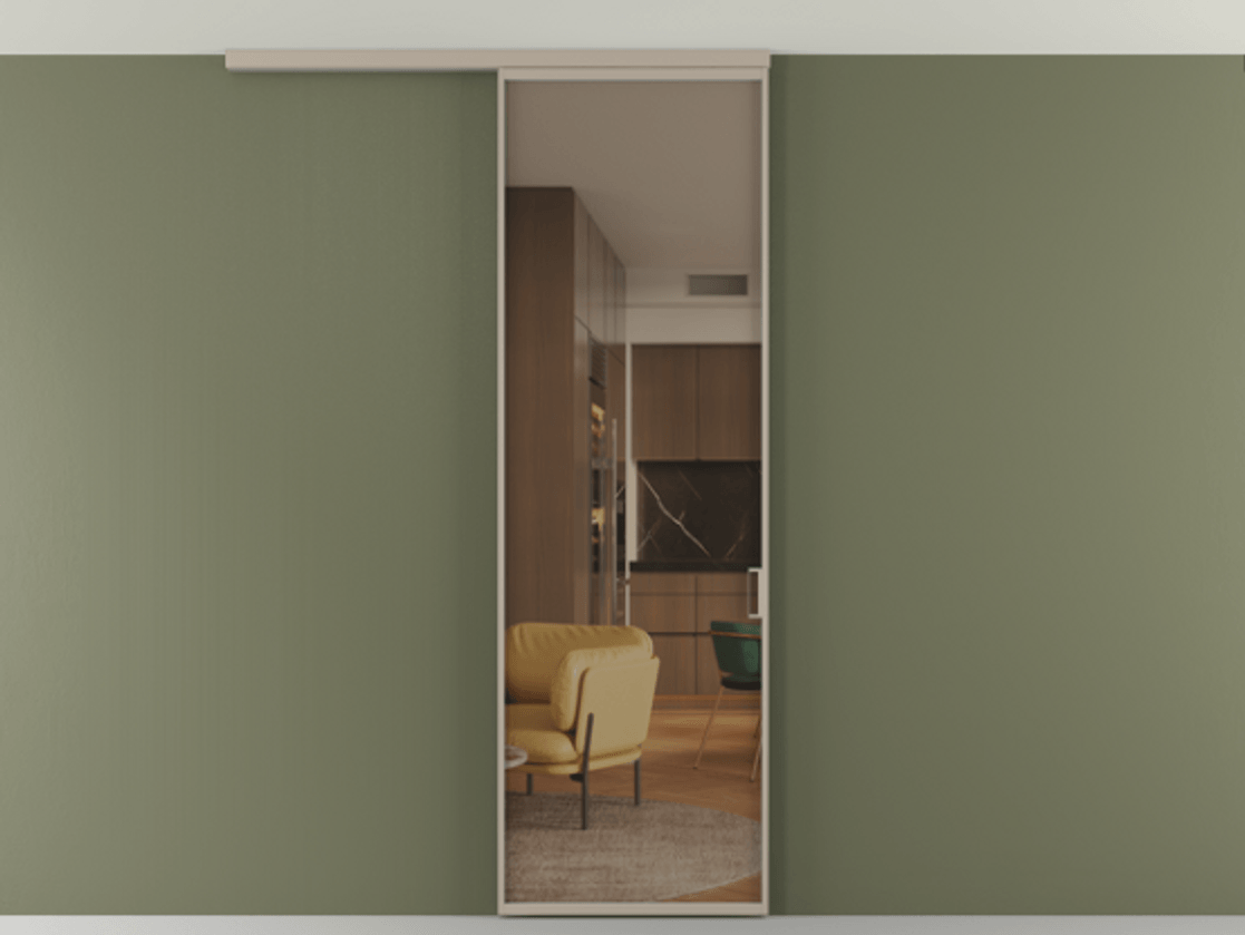 Перегородка Формато вдоль стены на потолок 1 створка АЛПР 040.01 Алюминий бисквитный Прозрачное бронзовое стекло, триплекс Цена 18757810 so'm | Volhovec