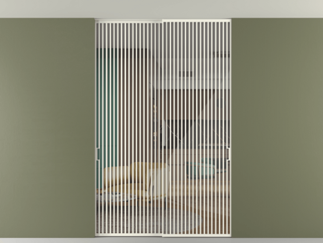 Перегородка Формато внутри проёма скрытое крепление в потолок 2 створки АЛПР 040.06 Алюминий жемчужный Рефлективное прозрачное стекло "Стопсол", калёное Цена 105787360 so'm | Volhovec