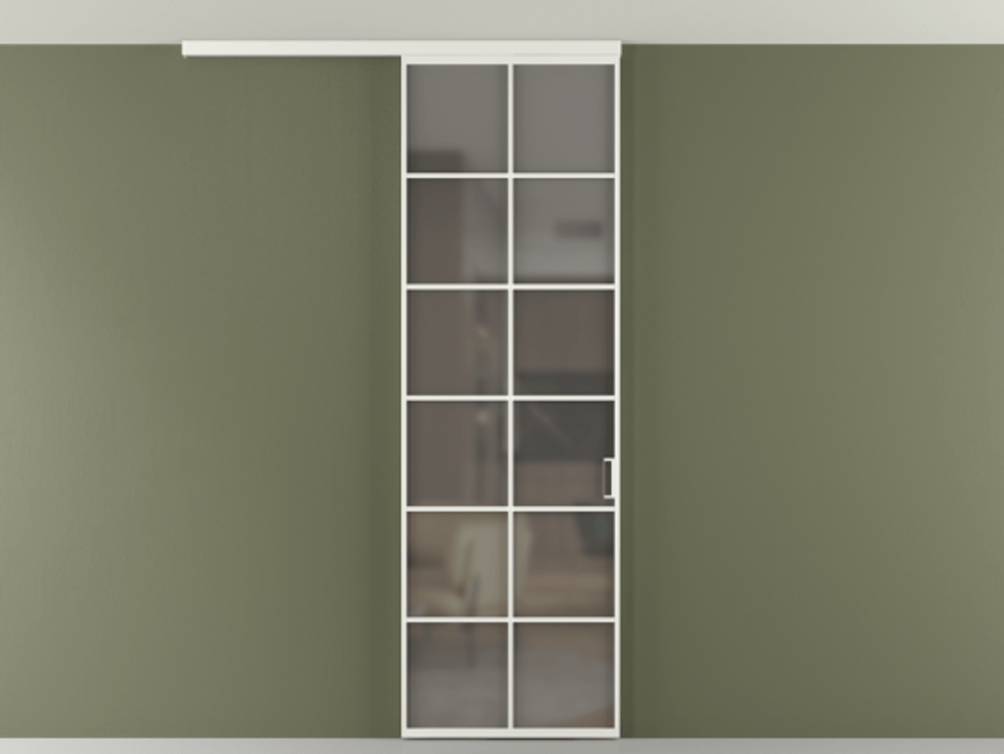 Перегородка Формато вдоль стены на потолок 1 створка АЛПР 040.05 Алюминий светло-серый Сатинированное серое стекло, триплекс Цена 183590 сом | Volhovec