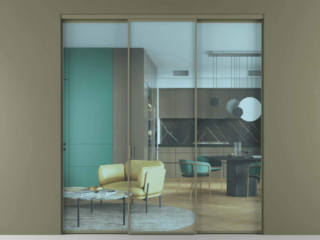 Перегородка Формато внутри проёма 3 створки АЛПР 040.01 Алюминий оливковый тёмный Прозрачное голубое стекло, триплекс Цена 45700380 so'm | Volhovec