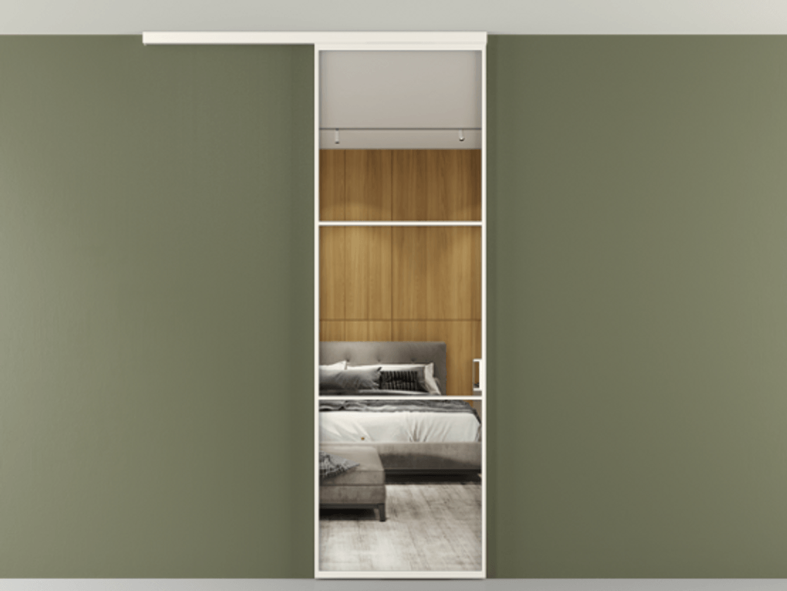 Перегородка Формато вдоль стены на потолок 1 створка АЛПР 040.03 Алюминий пудровый белый Двустороннее зеркало, триплекс , триплекс 6 мм Цена 19662170 so'm | Volhovec