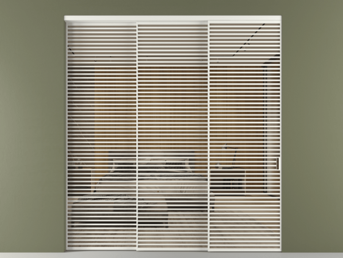 Перегородка Формато внутри проёма 3 створки с синхронным механизмом АЛПР 040.07 Алюминий светло-серый Рефлективное бронзовое стекло "Стопсол", калёное Цена 121584820 so'm  | Volhovec