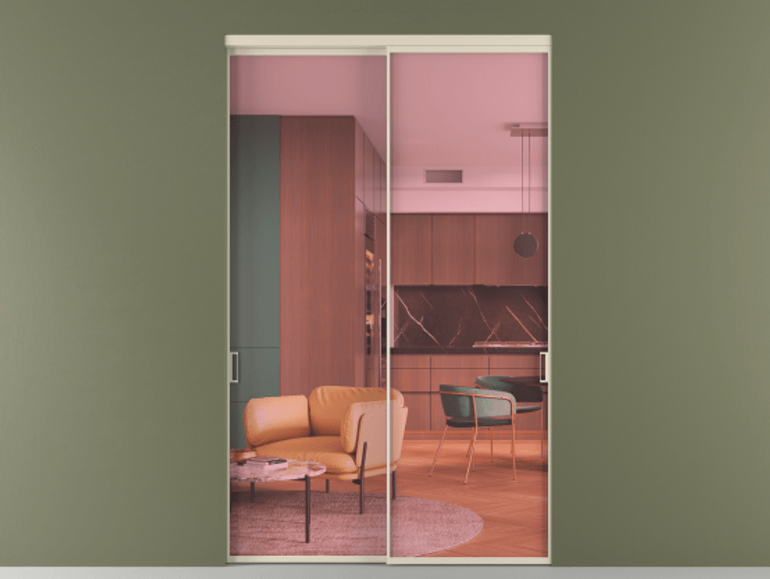 Перегородка Формато внутри проёма 2 створки АЛПР 040.01 Алюминий бежево-серый Прозрачное розовое стекло, триплекс Цена 84579950 so'm  | Volhovec