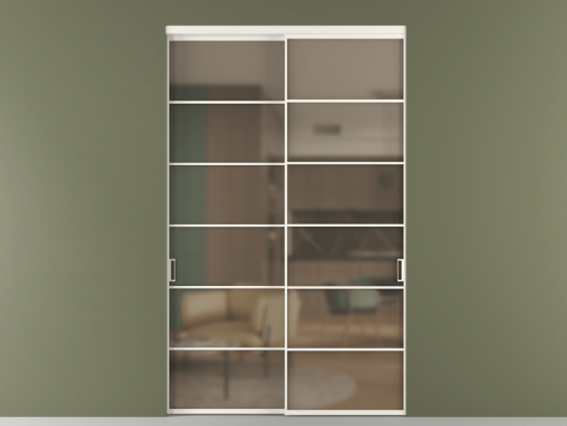 Перегородка Формато внутри проёма 2 створки АЛПР 040.04 Алюминий пудровый белый Сатинированное бронзовое стекло, триплекс Цена 88599350 so'm  | Volhovec