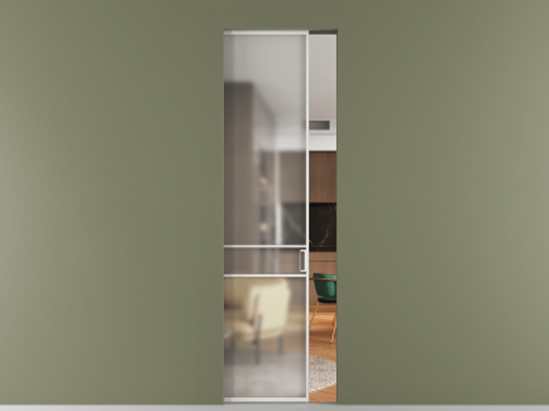 Перегородка Формато скрытый пенал 1 створка АЛПР 040.02 Алюминий белоснежный Сатинированное стекло "Мателюкс Кристал Вижн", калёное, матовое, каленое 6 мм Цена 32841340 so'm | Volhovec