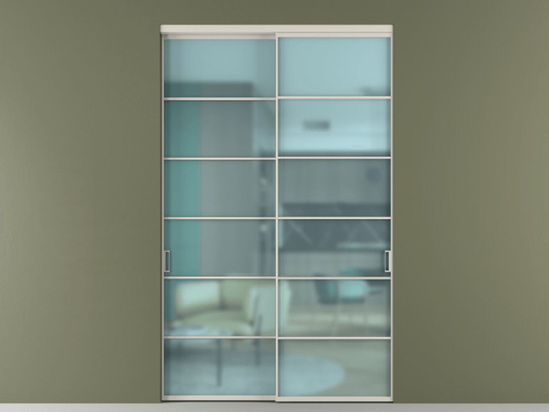 Перегородка Formato внутри проёма 2 створки АЛПР 040.04 Алюминий облачно-серый Сатинированное голубое стекло, триплекс Цена 90282220 so'm  | Volhovec