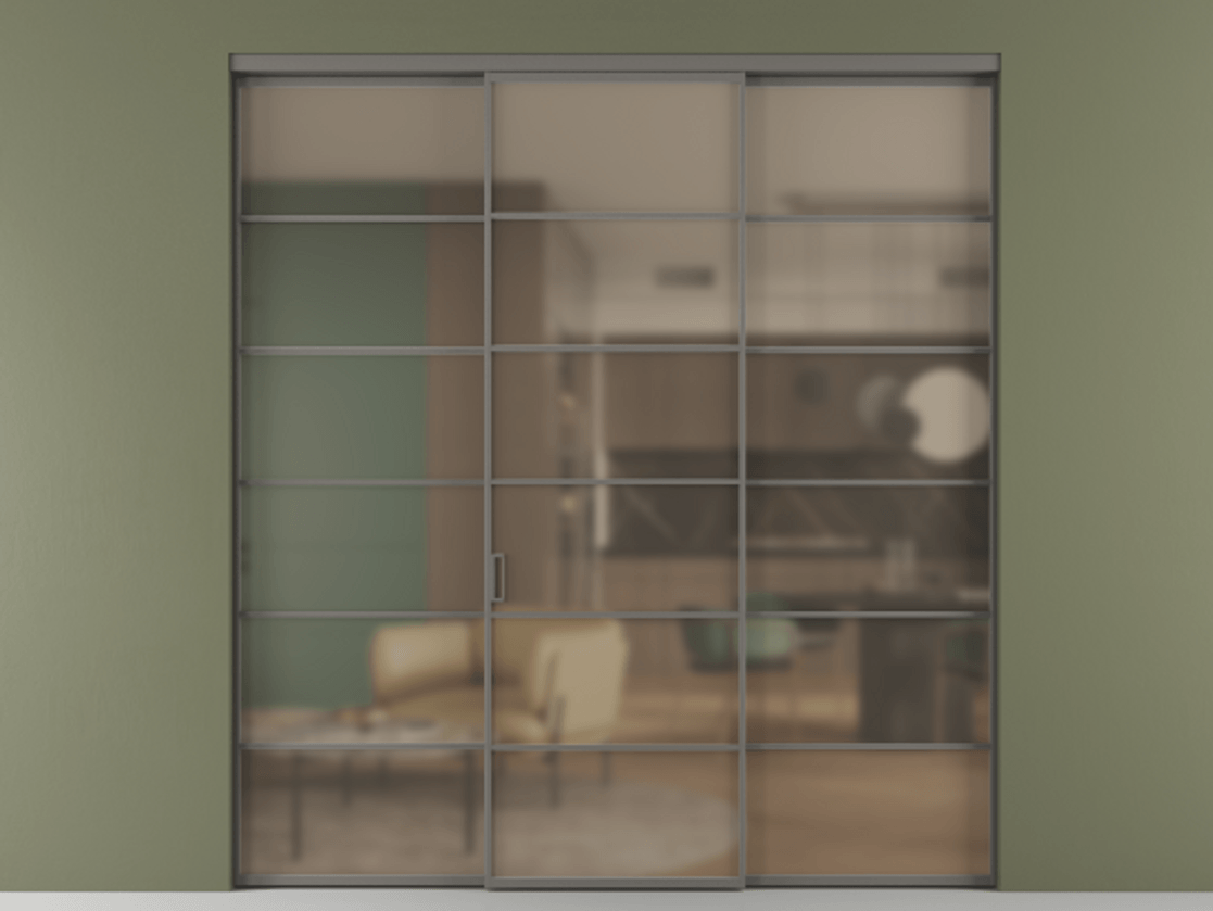 Перегородка Формато внутри проёма 3 створки АЛПР 040.04 Алюминий классический серый Сатинированное бронзовое стекло, триплекс Цена 51729480 so'm | Volhovec