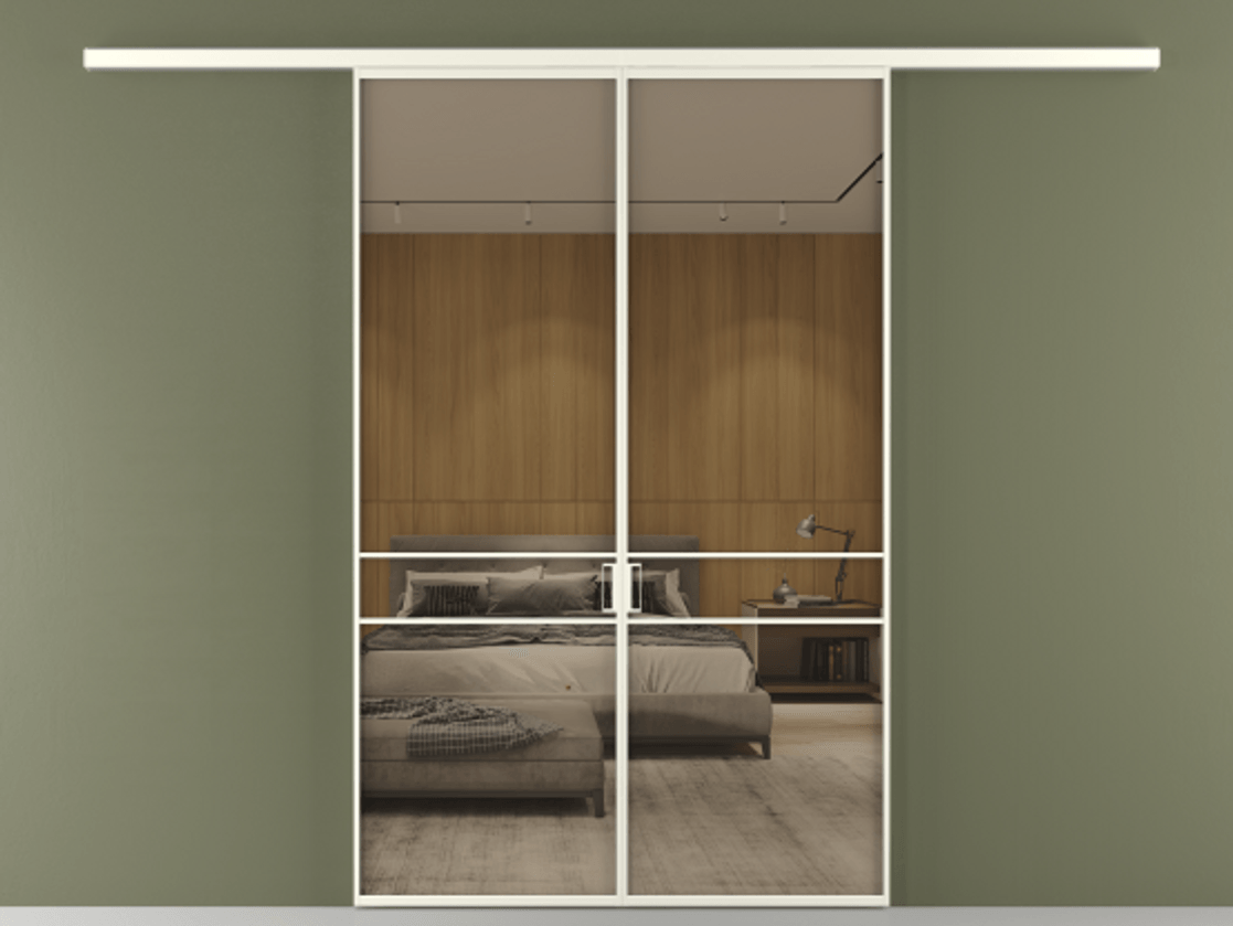 Перегородка Formato вдоль стены 2 створки АЛПР 040.02 Алюминий жемчужный Рефлективное бронзовое стекло "Stopsol", калёное Цена 50547000 so'm | Volhovec